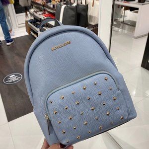 MICHAEL KORS ERIN MEDIUM BACKPACK LEATHER SHOULDER BAG PALE BLUE GOLD STUDS